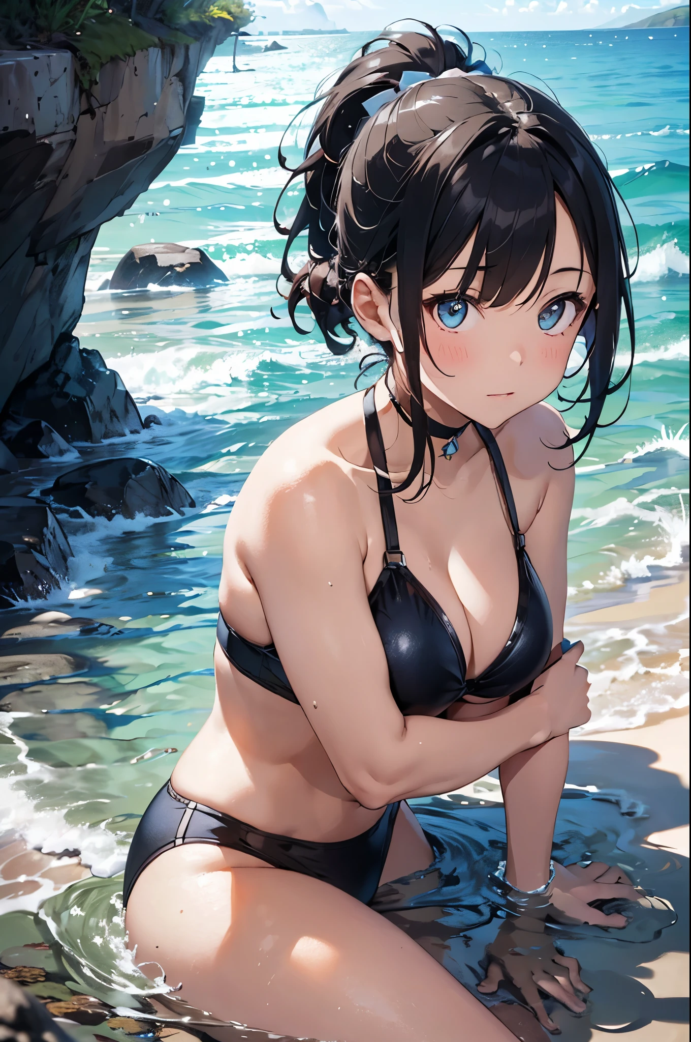 High resolution,topless、
One beautiful young woman,Light blue hair、ponytail、
(Soft Saturation:1.3), (Fair skin:1.2),
(ultra-Detailed Background, Detailed Background), Bokeh,
break'Portrait of a smiling girl.,
When viewed from the front, The composition is symmetrical,
Looking straight at you with serious eyes,
break Swimwear, White Bikini, Center of chest,
Outdoor, Sea surface, null, sunlight,Summer beach, Sandy Beach,
Strong light, Front lighting,
(:1.3), (Cowboy Shot:1.2),
Front brake angle,
View your viewers,
Dynamic pose,
sitting on the beach
Seaweed、Seaweed、Seaweed、Seaweed、Seaweed、Seaweed、Seaweed、