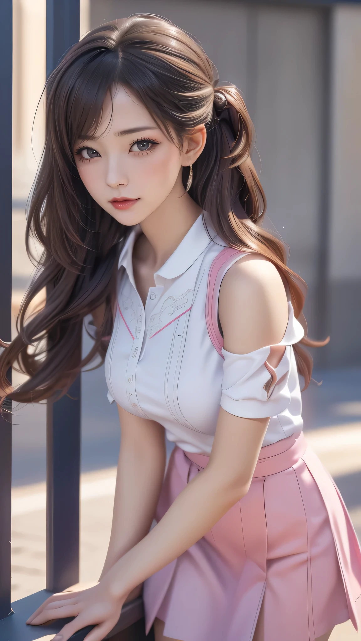 full body,high school girl,(leaning forward:1.2),(random hairstyle),(Highest image quality,(8K), Ultra-realistic, Best Quality, High quality, High Definition, high quality texture, high detailing, Beautiful detailed, fine detailed, extremely details CG, Detailed texture, realistic representation of face, masterpiece, presence)