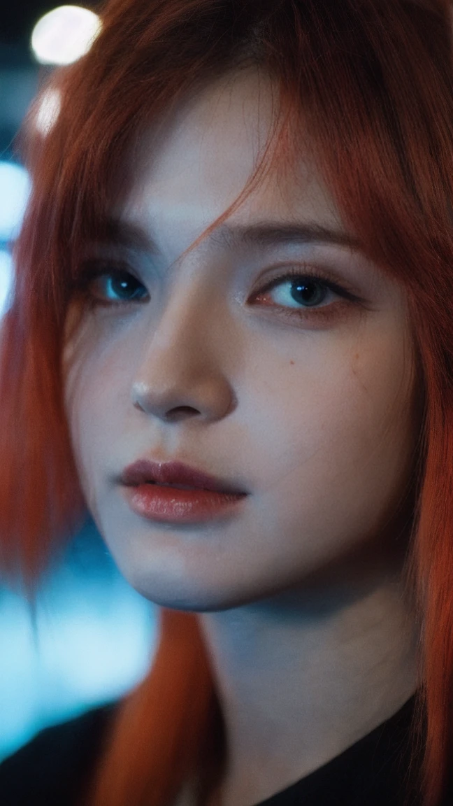 cinematic film, Realistic photograph,

Best quality, Raw photo, face portrait, a young cyborg woman with fiery red hair. Her face fills the frame, bathed in neon hues, exuding determination and mystery amidst a futuristic backdrop, Fujicolor Pro 400H, L USM

,shallow depth of field, vignette, highly detailed, high budget, bokeh, cinemascope, moody, epic, gorgeous, film grain, grainy, 