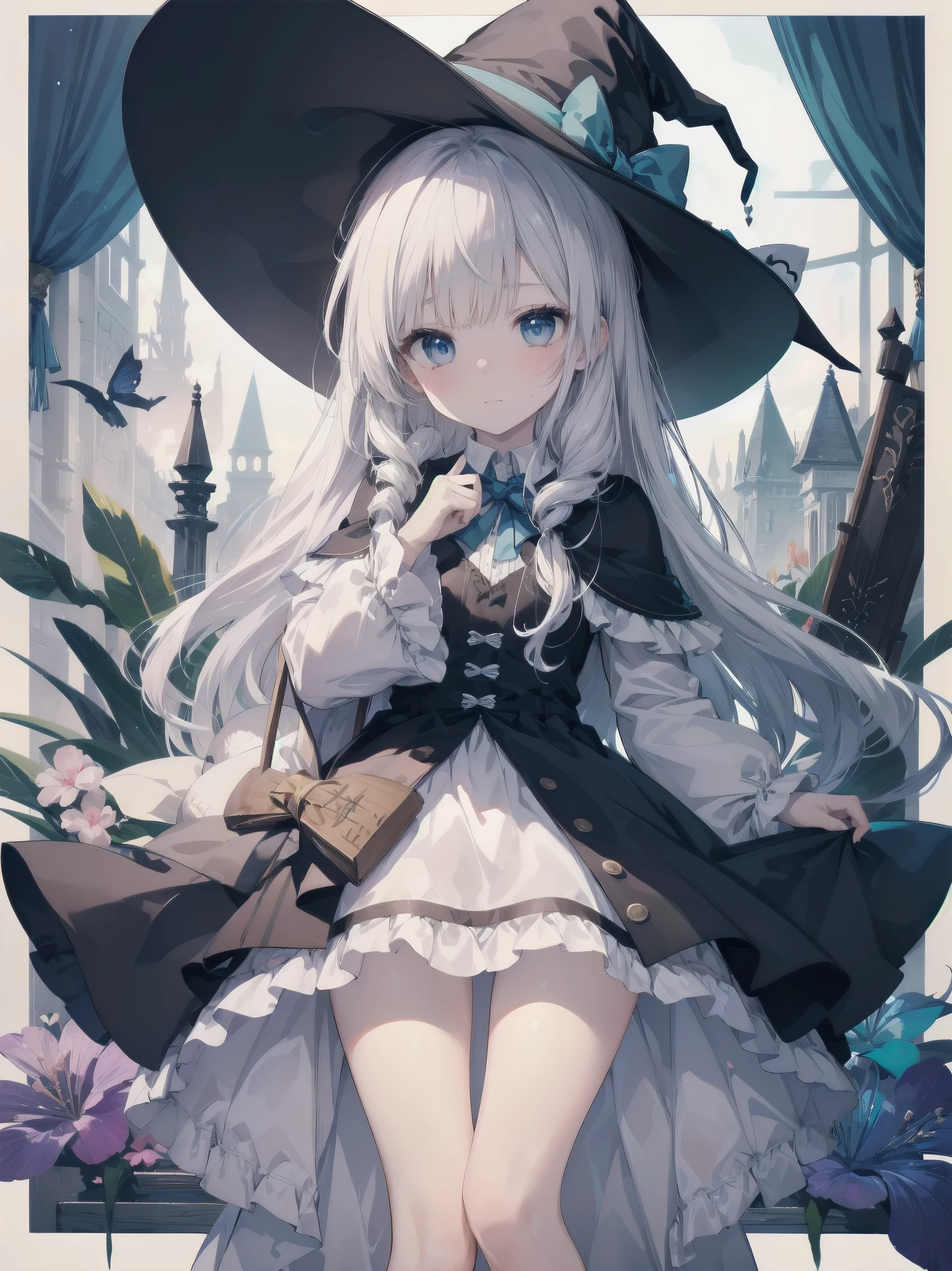 🎶, (🧙♀️), ✡, ✨(black hat), , Alice in Wonderland, Alone, very beautiful, cute, adorable, embarrassed, alone, blue eyes, white skin、look at viewer、looking up,kawaiitech, pastel colors, kawaii, cute colors,Alice in Wonderland, alone, very beautiful, cute, adorable, embarrassed, alone, blue eyes, white skin,skirtlift