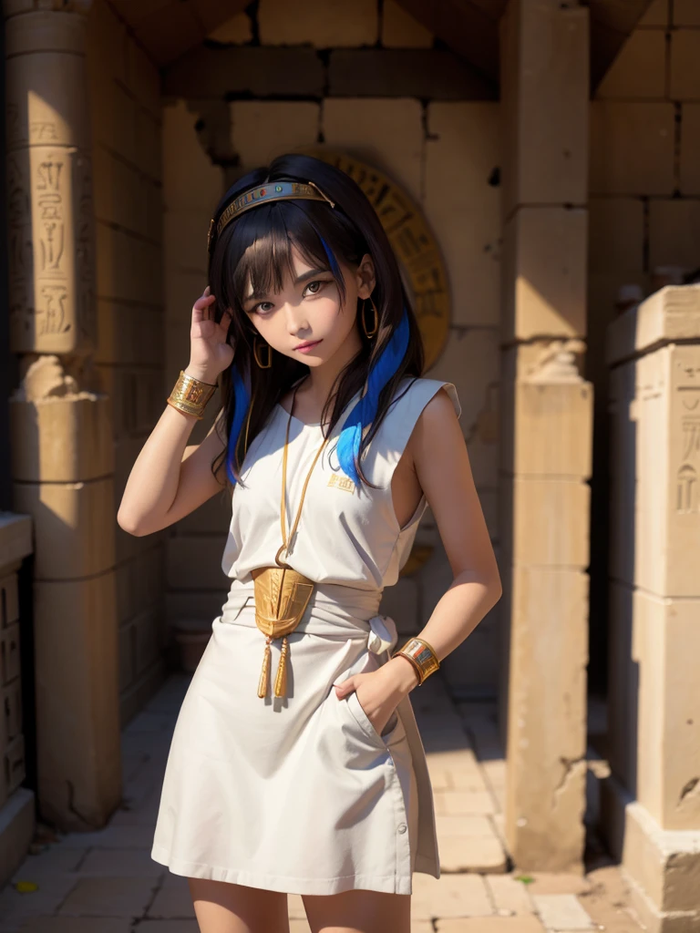 Cute ancient Egyptian princess、Colorful temples of ancient Egypt、The colorful streets of ancient Egypt、Artistic、detailed、Hemp clothing