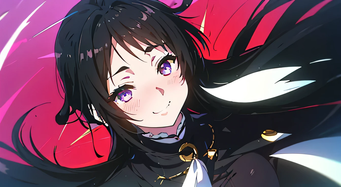 black hair, hair bobbles, wince, longeyelashes, solid circle eyes, fake animal ears, light smile, ear blush, fang, ccurate, Surrealism, drop shadow, anaglyph, stereogram, tachi-e, pov, atmospheric perspective, 8k, super detail, best quality, UHD, high details, high quality