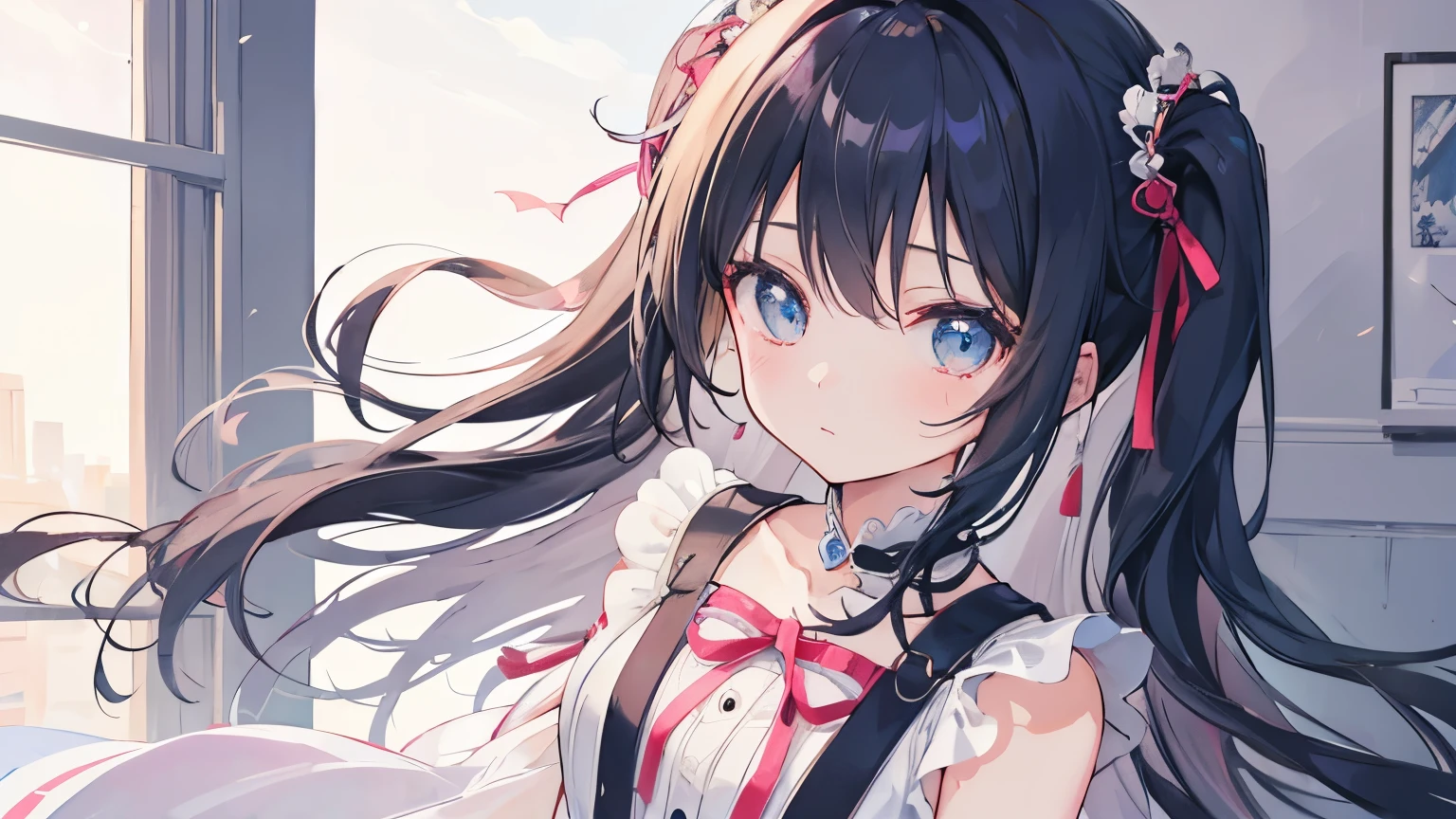 A cute girl, looking at viewer, medium lenght hair,