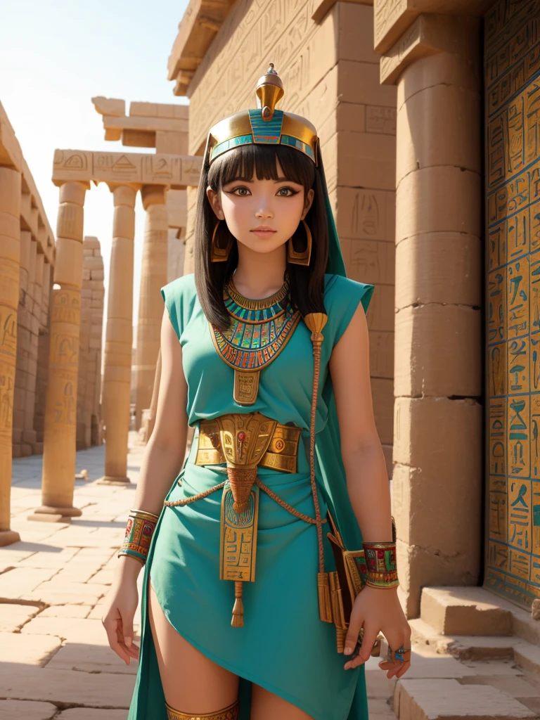 Cute ancient Egyptian princess、Colorful temples of ancient Egypt、The colorful streets of ancient Egypt、Artistic、detailed、Hemp clothing