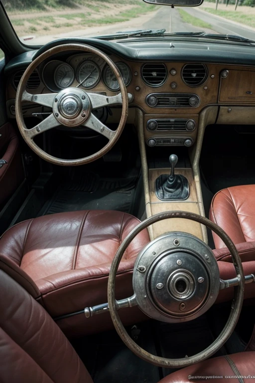 a super old car that moves with a very old and useless valve steering wheel