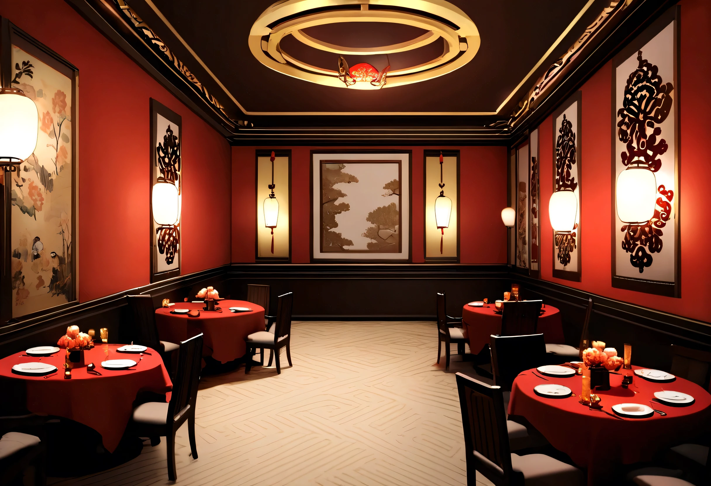 Chinese Restaurant To the Pandas Nice room Red and Gold chinese decorations