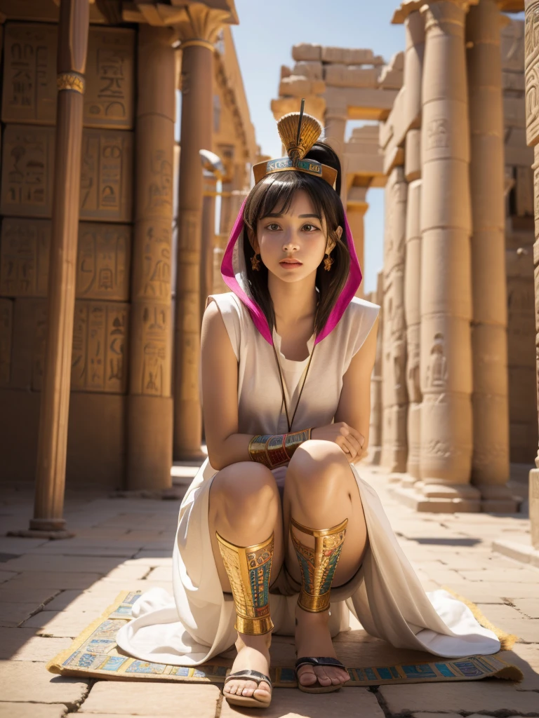 Cute ancient Egyptian princess、Colorful temples of ancient Egypt、The colorful streets of ancient Egypt、Artistic、detailed、Hemp clothing