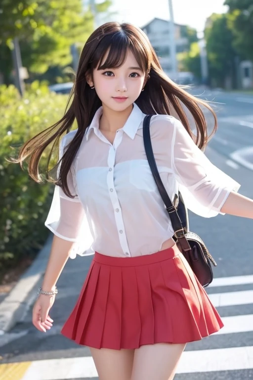 Cute Girls、high school girl、Idol、A mini skirt fluttering in the wind、See-through