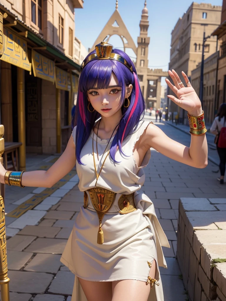 Cute ancient Egyptian princess、Colorful temples of ancient Egypt、The colorful streets of ancient Egypt、Artistic、detailed、Hemp clothing
