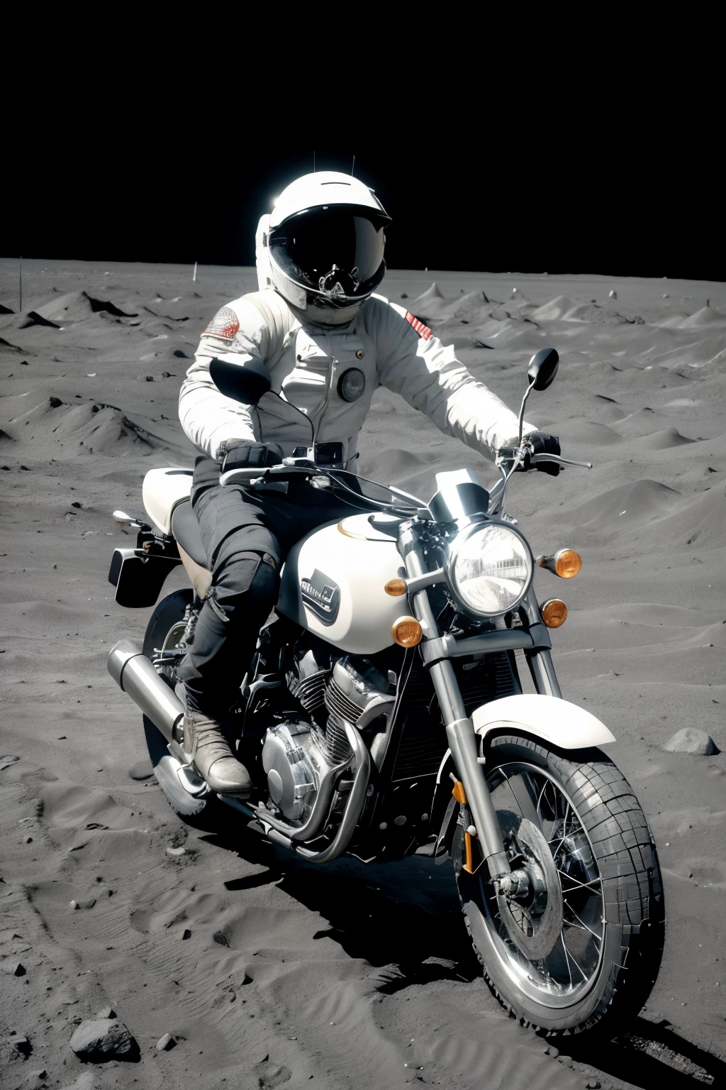 Motorcycle riding on the moon