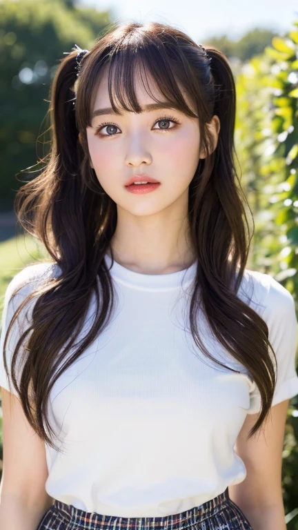 (8k、Highest quality、masterpiece、Ultra-high resolution、High resolution face:1.3)、Portrait、(20-year-old girl:1.3)、Bokeh Depth of Field、between、Ultra-detailed、Ultra-high resolution、(Realistic、Realistic photos:1.37)、High-resolution RAW color photos、Professional photography、hVery detailed and beautiful、Very detailed、8k画像壁紙、Incredibly detailed、Large file size、Official Art、Very detailed CG Unity 8k wallpapers、hVery detailed beautiful girl、Very detailed顔、Very detailed目、Very detailed皮膚、Very detailed指、hVery detailed nose、Very detailed詳細な口、Perfect Anatomy、HVery detailed clothing、1 girl、(18:1.2)、Teen、cute、cute、Realistic body、、White skin、Glowing Skin、The body is slim、Handsome body、Brown haired、(Blunt bangs:1.2)、Classic wavy long hair、 (Hmph:1.3),cute、cute faces、Looking up、Delicate eyes、Source Order、A shirt with lots of lace、Black clothes、Skirt、Looking into the camera、Tsundere、Twin tails、rabbit makeup、Don&#39;t laugh、Sad face、Looking up、indoor、Little watery eyes、On the bed、From the waist up、Not cute at all