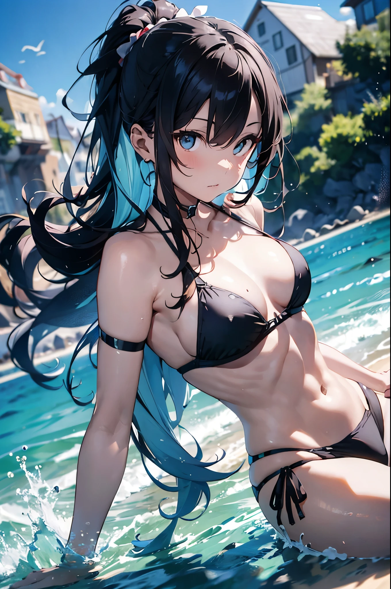 High resolution,topless、
One beautiful young woman,Light blue hair、ponytail、
(Soft Saturation:1.3), (Fair skin:1.2),
(ultra-Detailed Background, Detailed Background), Bokeh,
break'Portrait of a smiling girl.,
When viewed from the front, The composition is symmetrical,
Looking straight at you with serious eyes,
break Swimwear, White Bikini, Center of chest,
Outdoor, Sea surface, null, sunlight,Summer beach, Sandy Beach,
Strong light, Front lighting,
(:1.3), (Cowboy Shot:1.2),
Front brake angle,
View your viewers,
Dynamic pose,
sitting on the beach
Seaweed、Seaweed、Seaweed、Seaweed、Seaweed、Seaweed、Seaweed、