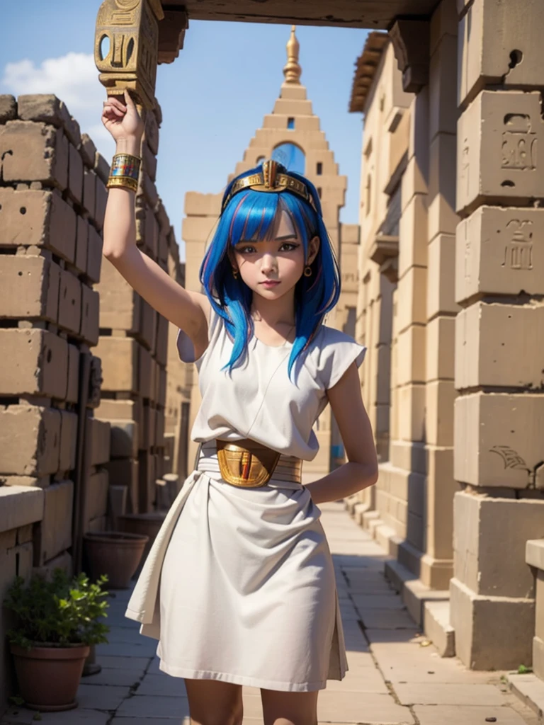 Cute ancient Egyptian princess、Colorful temples of ancient Egypt、The colorful streets of ancient Egypt、Artistic、detailed、Colored linen clothes