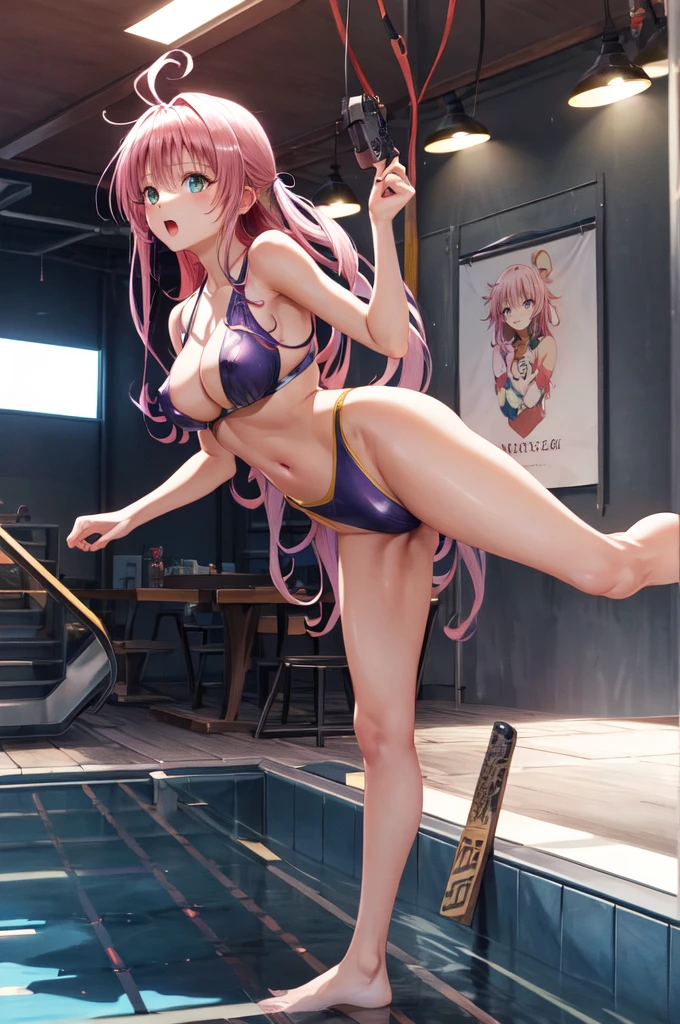 (masterpiece),(Highest quality)、(Very detailed)、(Very detailedなCG)、(Very delicate),(Perfect lighting),(8k)、(Dynamic Angle)、(Clear images)、Vibrant colors,woman、masterpiece、Highest quality、Written boundary depth、Cinema Lighting、masterpiece、Highest quality、Very detailed、colorful、Vibrant、Large Breasts、Thighature woman、alone、(masterpiece、Highest quality、High resolution、Anime Screen Capture、Anime Color)、(Perfect Anatomy、Beautiful attention to detail、Beautiful detail body、Beautiful breasts、Shiny)、Sexy mature anime woman standing outside in a swimsuit、((High Leg ))、performer、View your viewers、Side bangs、Pink Hair、The eyes are round、Long Hair、Side bangs、Large Breasts、Large Breasts、Browsing Caution、Nipples、Pool