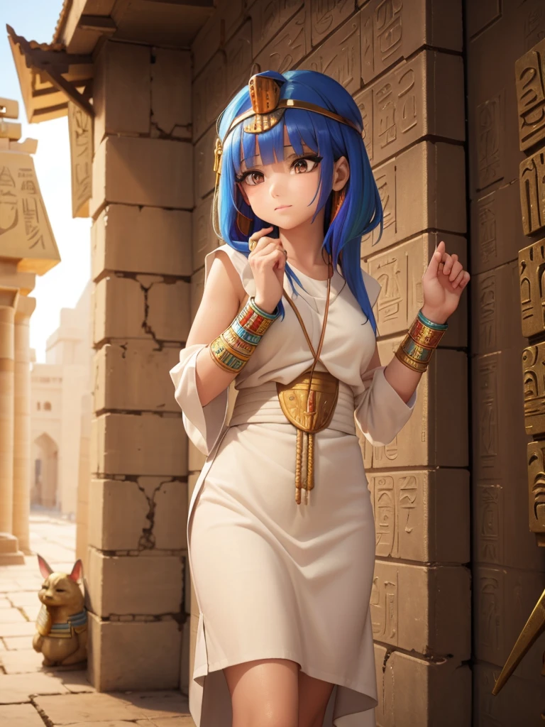 Cute ancient Egyptian princess、Colorful temples of ancient Egypt、The colorful streets of ancient Egypt、Artistic、detailed、Colored linen clothes