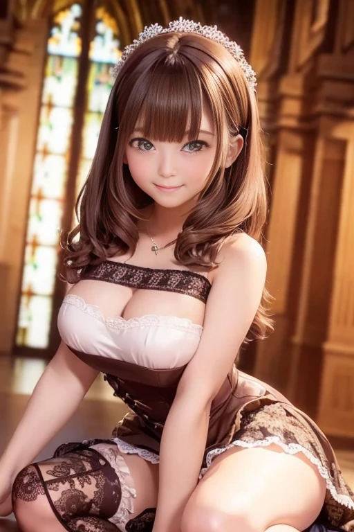 very cute and beautiful girl,(Very detailed美しい顔),
(smile),blush,Black Hair,Cowboy Shot,View your viewers,Kneel,
(Brown ta dress with a floral pattern and fine frills),Fine lace,Skirt Lift,White panties,
altar,church,indoor,
(Highest quality,masterpiece:1.0),Absurd,High resolution,Very detailed,Very detailed,32K,8k resolution,
Intricate details,Movie Scenes,Detailed Background,alone,Dynamic Angle,
