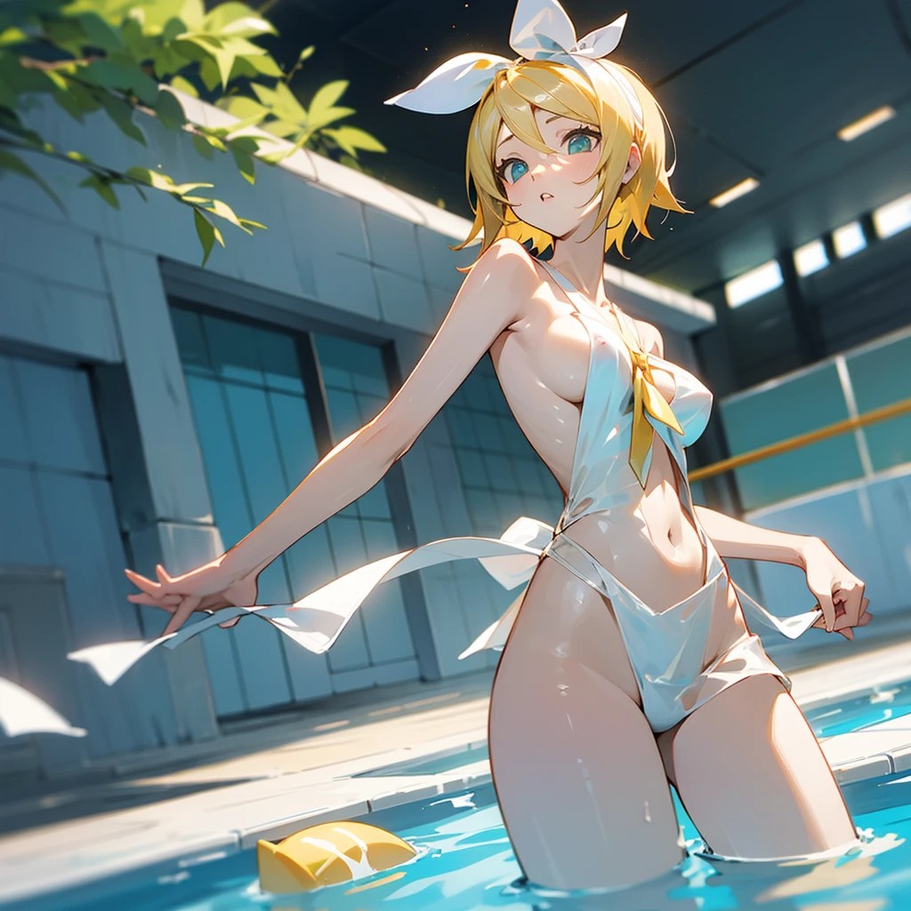 Swimming in the pool, Completely naked, huge breasts, finest breasts, Kagamine Rin