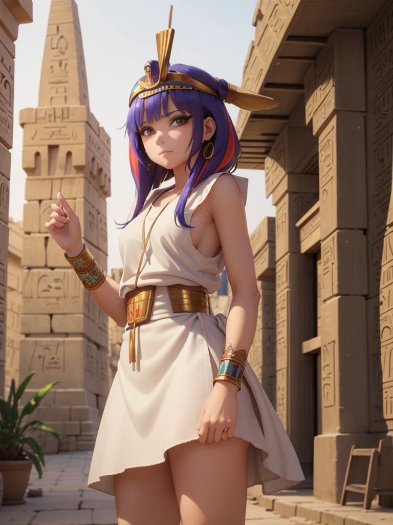 Cute ancient Egyptian princess、Colorful temples of ancient Egypt、The colorful streets of ancient Egypt、Artistic、detailed、Colored linen clothes