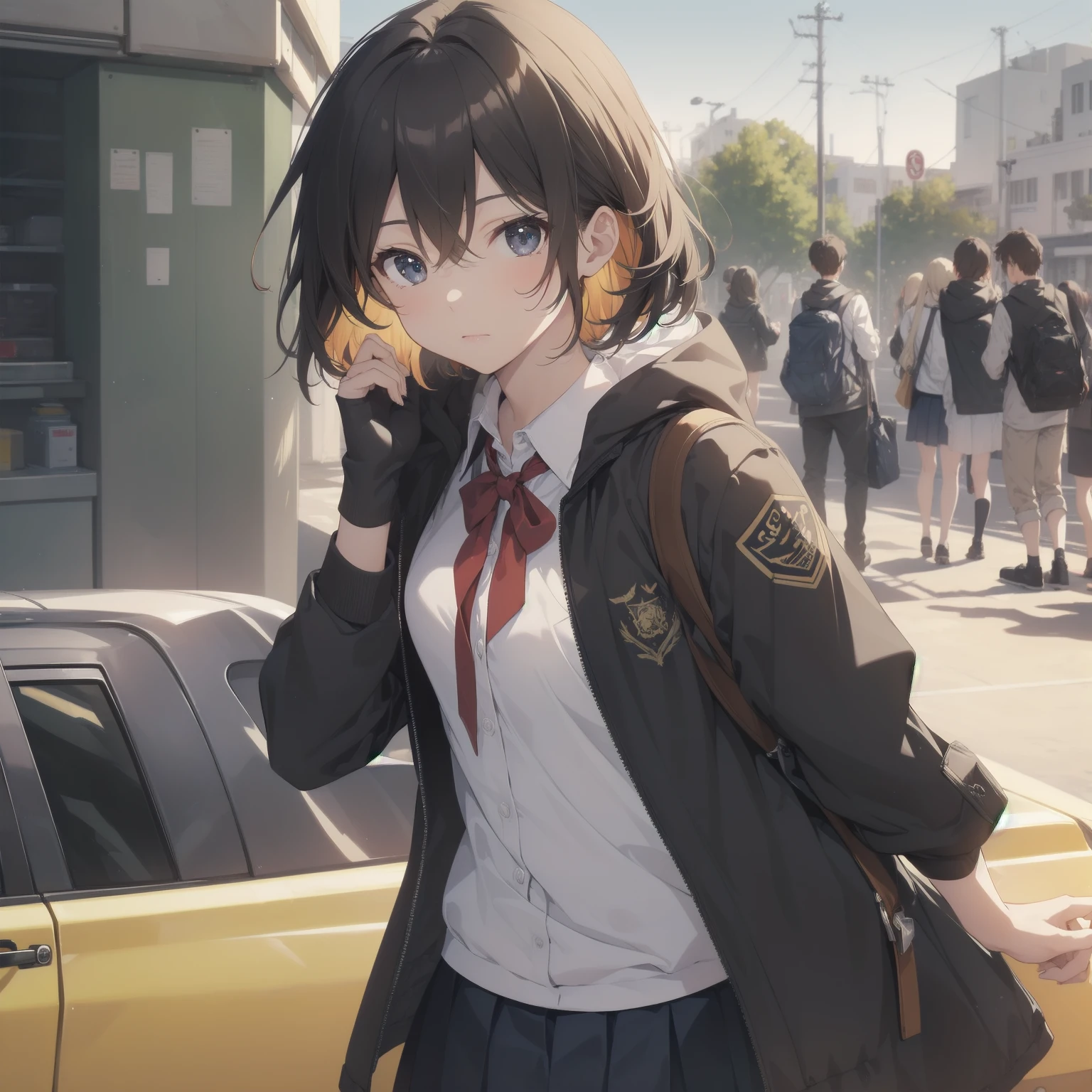 ultra-absurdres-Top quality by artist God, ultra-detailed, high resolution, anime moe artstyle, best anime 8k konachan wallpaper, pixiv contest winner, pool:2810, perfect anatomy,break, 1girl, (Please draw a girl walking sleepily to school alone. )break,(Solo,little female, 13-year-old:1.3),Full limbs, complete fingers,a junior high school student, (very short hair), short cut, flat chest, , small butt, small black eyes, beautiful detailed eyes, well-proportioned iris and pupils, expressive eyes, highres detailed hair, soft expression, salor school_uniform, sailor collar, serahuku, bow, pleated skirt,(Detailed Lighting), (Detailed background), in the School commute route. break,super detailed skin, Best cinematic lighting powered by famous artist, 8k,beauty illustration,photoshop_(medium),very aesthetic,break,((artist:kotorai )), artist:clamp ,artist:carnelian ,artist:kantoku ,