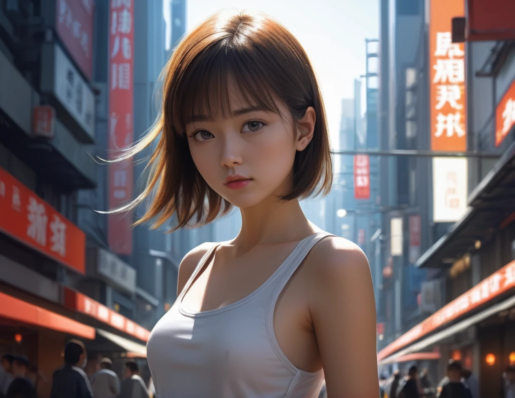 girl, Technical illustration, Distinguished Masterpiece Neo-Tokyo Girl, Realistic, Sun Rays,