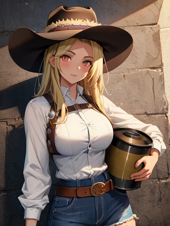 Shepherd Dog, Western cowgirl, Ten-gallon hat, cowgirl, android１８Number, (masterpiece), highest quality, 1girl, uhd, retina, masterpiece, ccurate, anatomically correct, textured skin, super detail, high details, high quality, best quality, highres, 4K