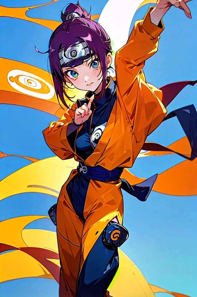 A girl from Naruto anime. Create a ninja costume for a  girl and make her the sign of the Uzumaki clan.