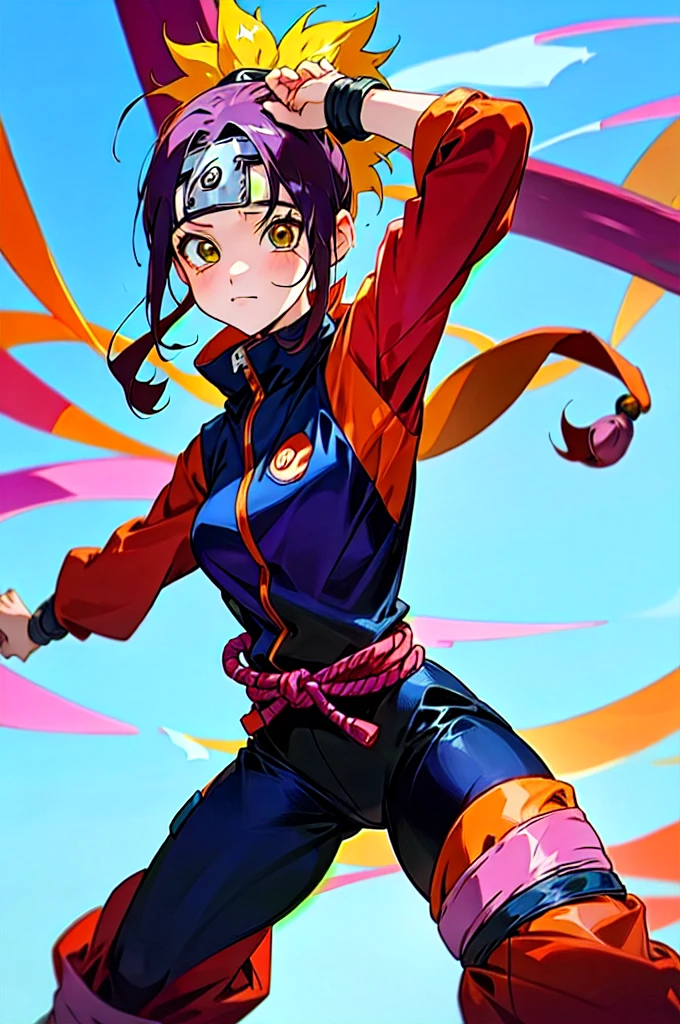 A girl from Naruto anime. Create a ninja costume for a thirteen year old girl and make her the sign of the Uzumaki clan.