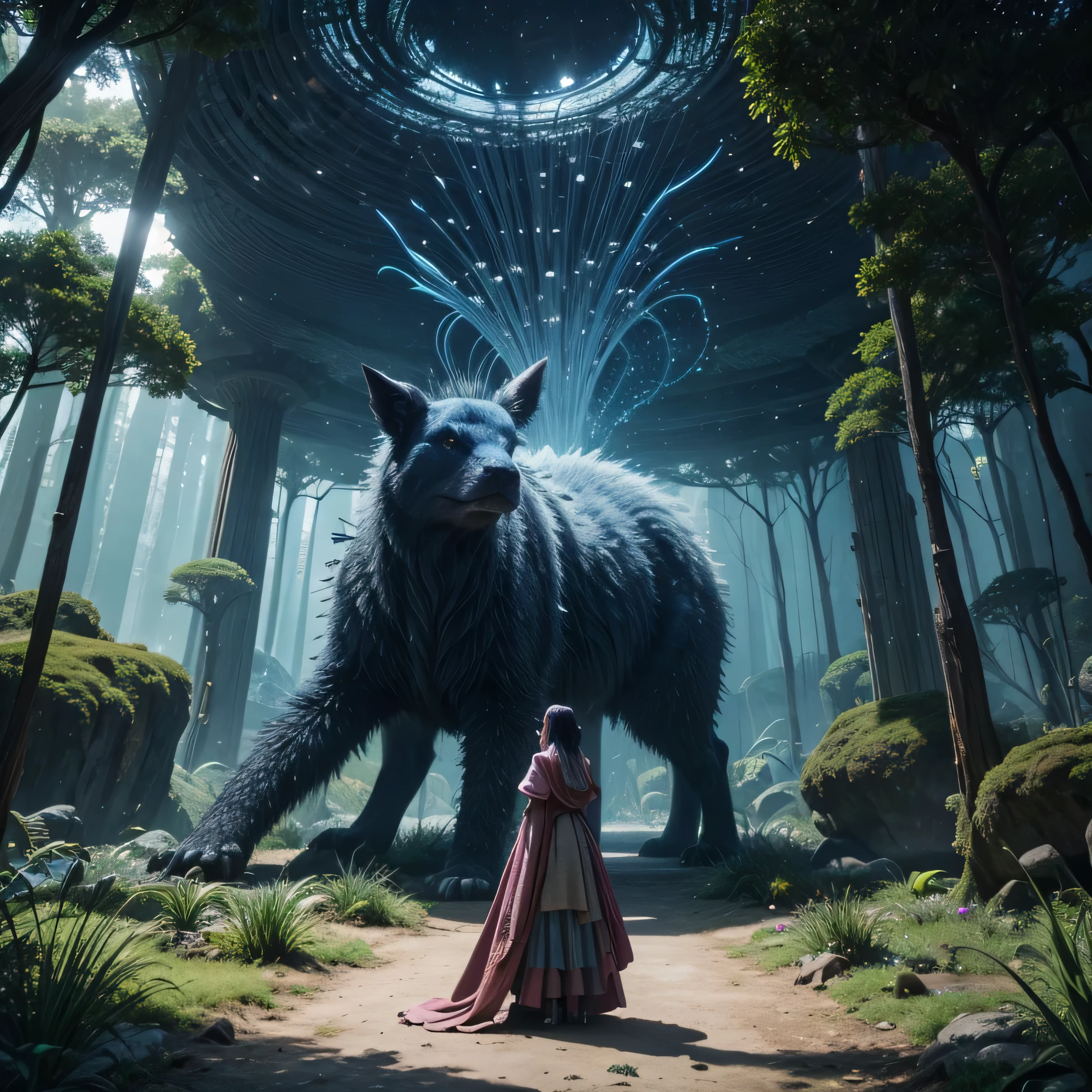 create otherworldly plants a beautiful place and beautiful animals near them