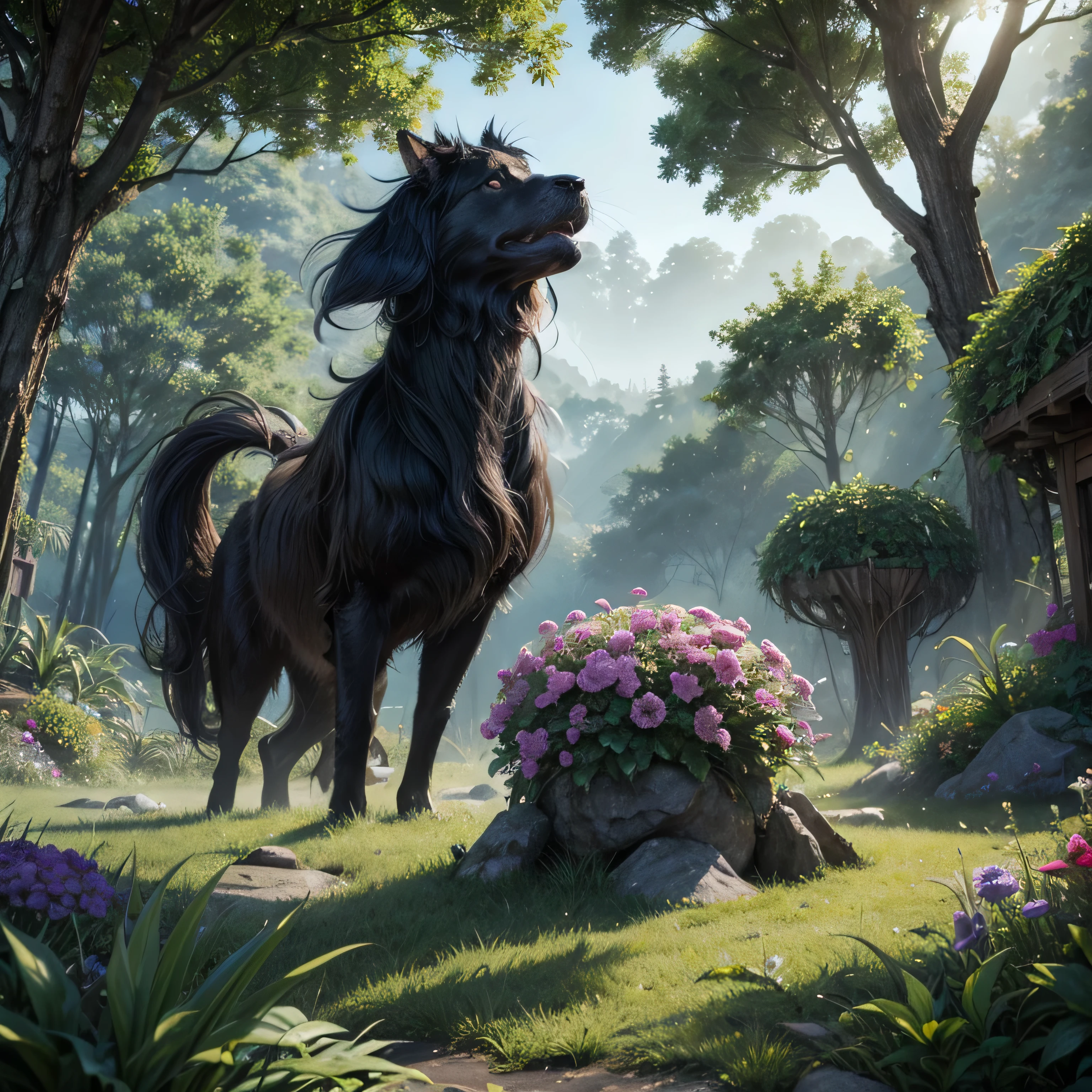 create otherworldly plants a beautiful place and beautiful animals near them