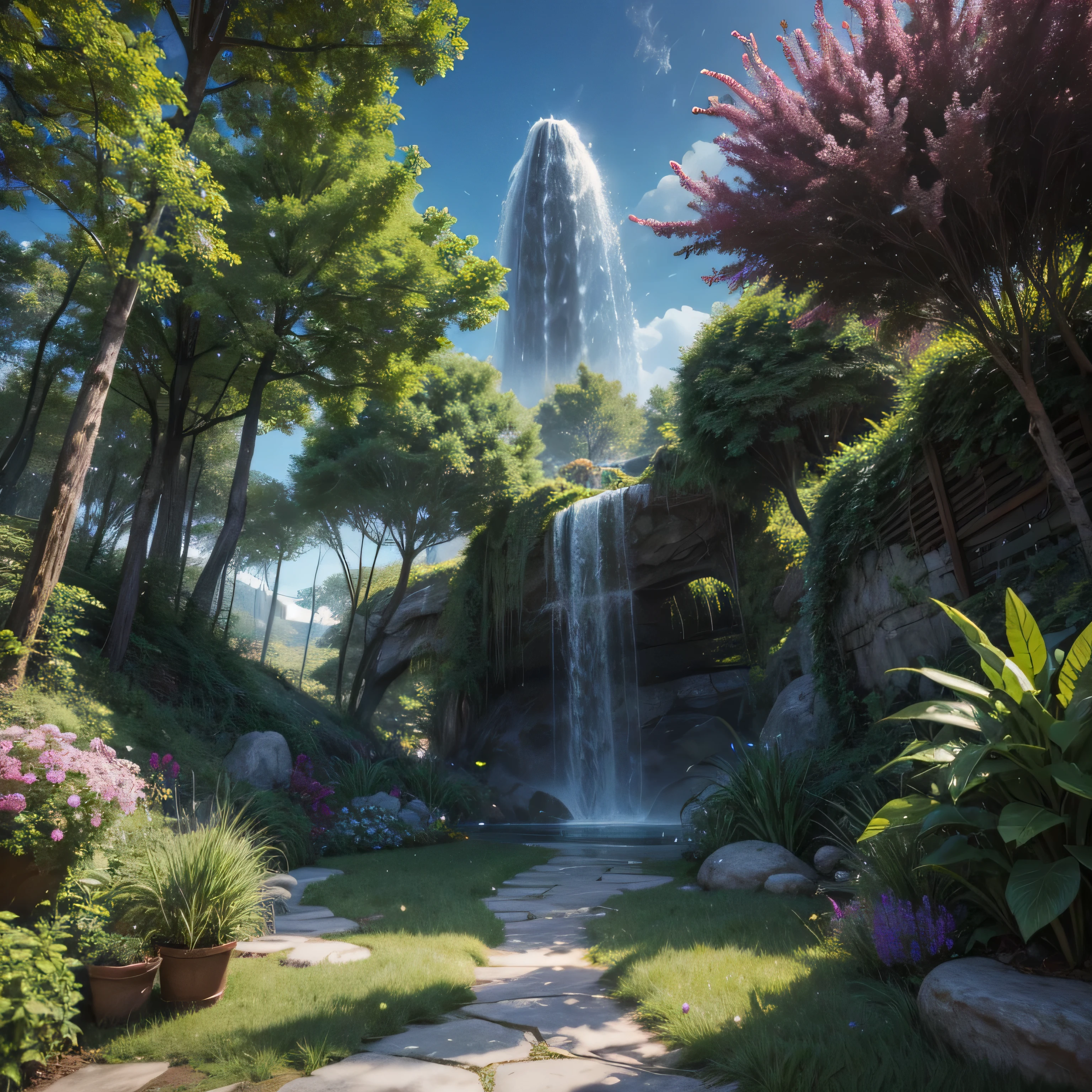 create otherworldly plants a beautiful place and beautiful animals near them