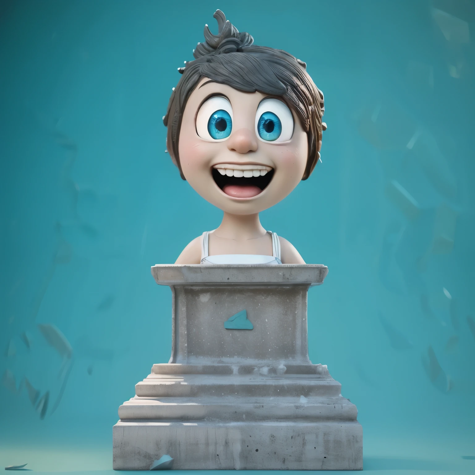 statue smooth concrete stone texture statue smooth concrete stone texture statue smooth concrete stone texture statue smooth concrete stone texture This is a monument depicting Joy from the animated movie "Inside Out." The statue, set on a classical pedestal, captures Joy's energetic and cheerful essence, showcasing her big, bright eyes and wide, joyful smile. Her hair, lively and untamed, adds to the character's dynamic and optimistic personality. The bright turquoise backdrop accentuates the statue, emphasizing its playful and spirited nature. vibrant contrast to his attire and accessories.аffects render, (glossy plastic texture with multiple big light probe refractions), perfect cgi, smooth silhouette, high intensity refraction, (super glossy plastic material), most beautiful vfx, , realistic, 4k, high resolution, rim light, smooth 3d model, multiple light sources, rim light, sharp post effects render,, realistic, 4k, high resolution, rim light detailed digital art, reflective, best quality, 4k, masterpiece:1.2, ultra-detailed, realistic, vivid colors, The image of the highest quality, ensuring every detail showcased perfectly. It in 4k resolution, allowing viewers to immerse themselves in the richness of the colors and intricate details. The realistic rendering. under the spotlight, reflecting, high-resolution image, realistic rendering