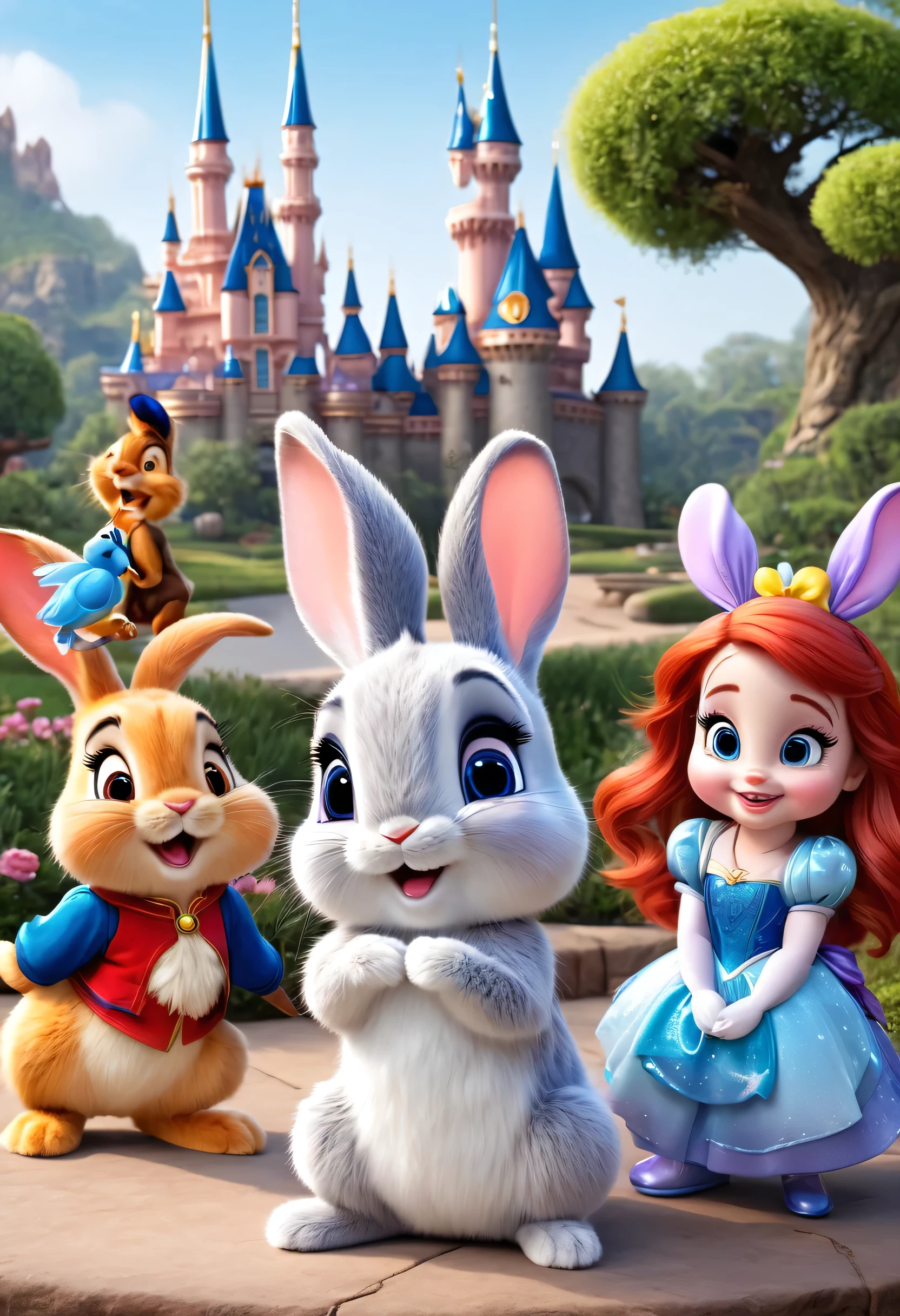 Cute little rabbit with Disney characters