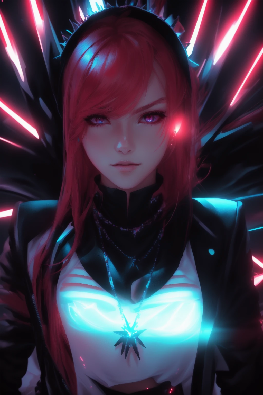 a close up of a woman in a black top and red laser lights, bright aura, bright aura white light, badass anime 8 k, bright and cinematic lighting, anime style 4 k, emitting bright white aura, glowing, white aura, cyberpunk anime girl, female cyberpunk anime girl, anime cyberpunk art, alena aenami and artgerm