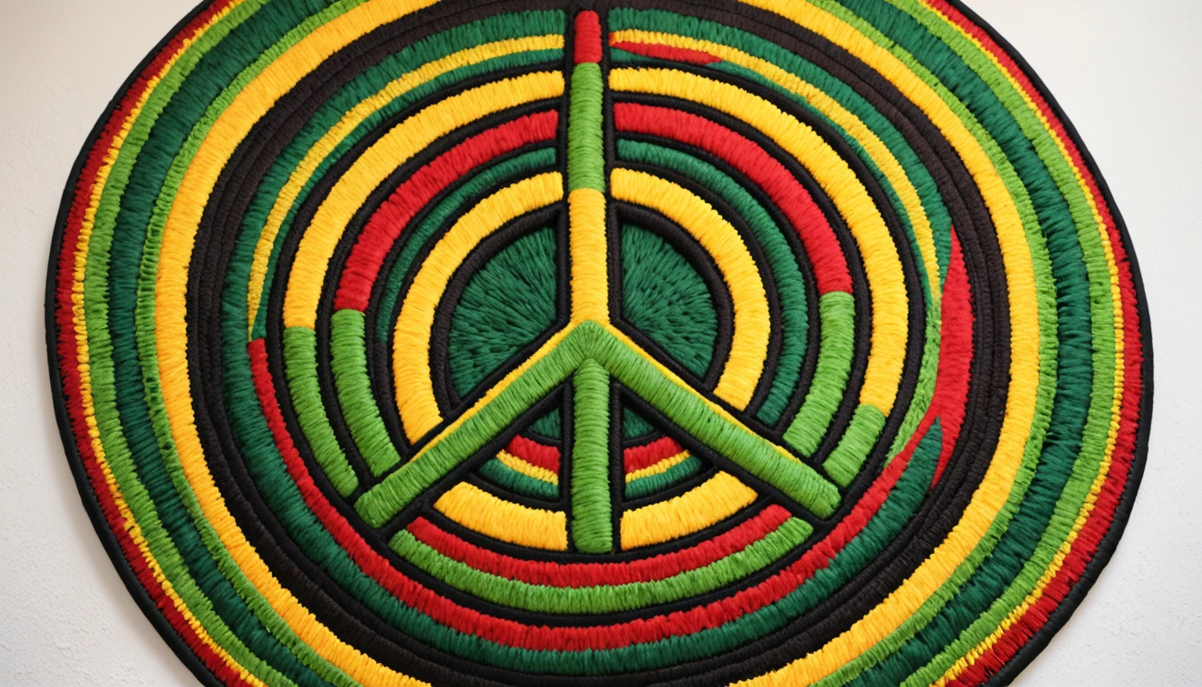 All green,Peace sign in the center. The inside of the peace sign is made up of Rasta colors.
