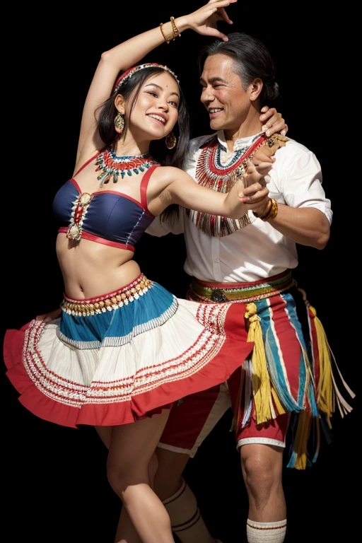 Indigenous couple dancing a lively dance