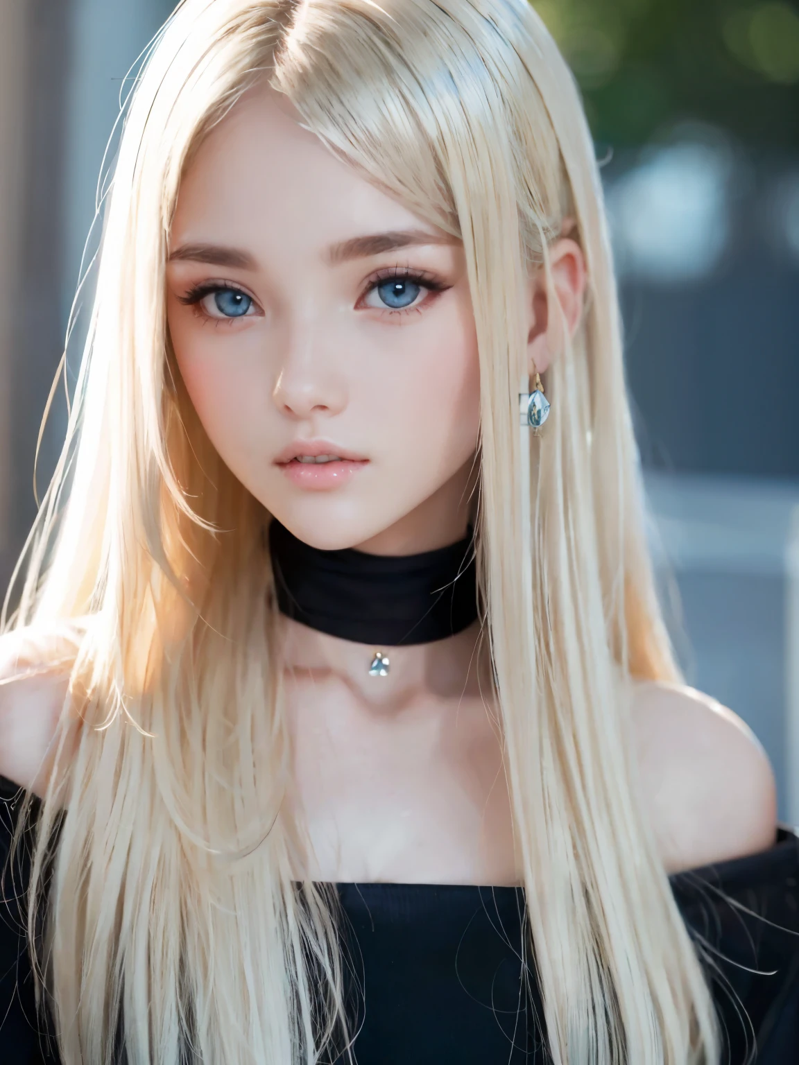 1 girl、portlate、student uniform、blue sky、Bright and very beautiful face、young, White and radiant skin、best looks、Blonde hair with dazzling light reflection、Beautiful Platinum Blonde Super Long Silky Straight Hair Gloss、long bangs、An exceptionally beautiful -yeld、Biyes shining in clear and transparent sky blue、beautiful lovely beautiful girl