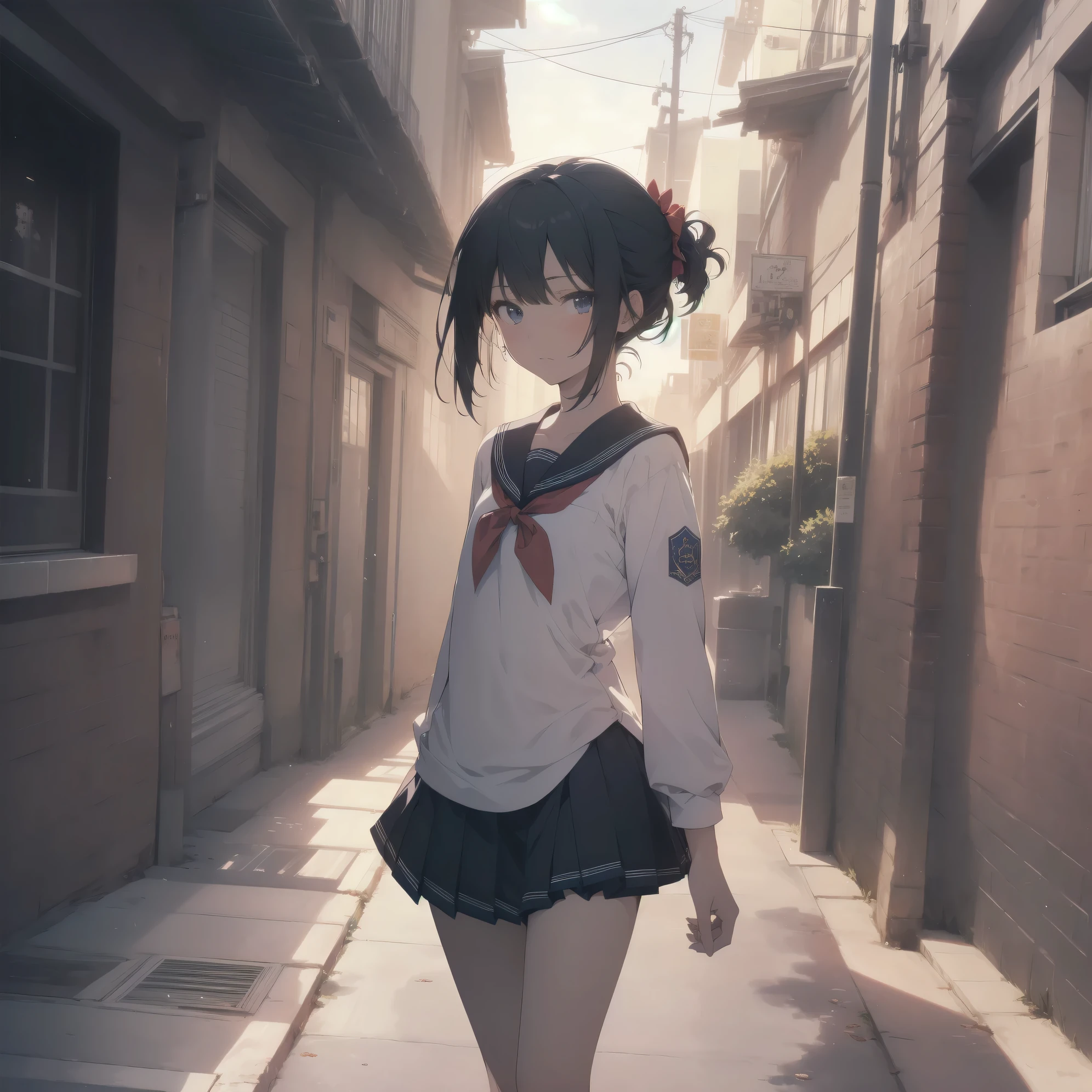 ultra-absurdres-Top quality by artist God, ultra-detailed, high resolution, anime moe artstyle, best anime 8k konachan wallpaper, pixiv contest winner, pool:2810, perfect anatomy,break, 1girl, (Please draw a girl walking sleepily to school alone. )break,(Solo,little female, 13-year-old:1.3),Full limbs, complete fingers,a junior high school student, (very short hair), short cut, flat chest, , small butt, small black eyes, beautiful detailed eyes, well-proportioned iris and pupils, expressive eyes, highres detailed hair, soft expression, salor school_uniform, sailor collar, serahuku, bow, pleated skirt,(Detailed Lighting), (Detailed background), in the School commute route. break,super detailed skin, Best cinematic lighting powered by famous artist, 8k,beauty illustration,photoshop_(medium),very aesthetic,break,((artist:kotorai )), artist:clamp ,artist:carnelian ,artist:kantoku ,
