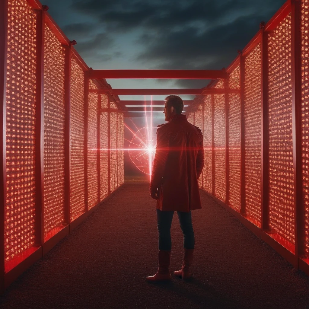 Homelander1024, a man , full body, crazy, red laser beam eyes shooting, portrait, photography, trending on artstation, sharp focus, studio photo, intricate details, highly detailed, by greg rutkowski playing in a playground with letter cubes of A B C