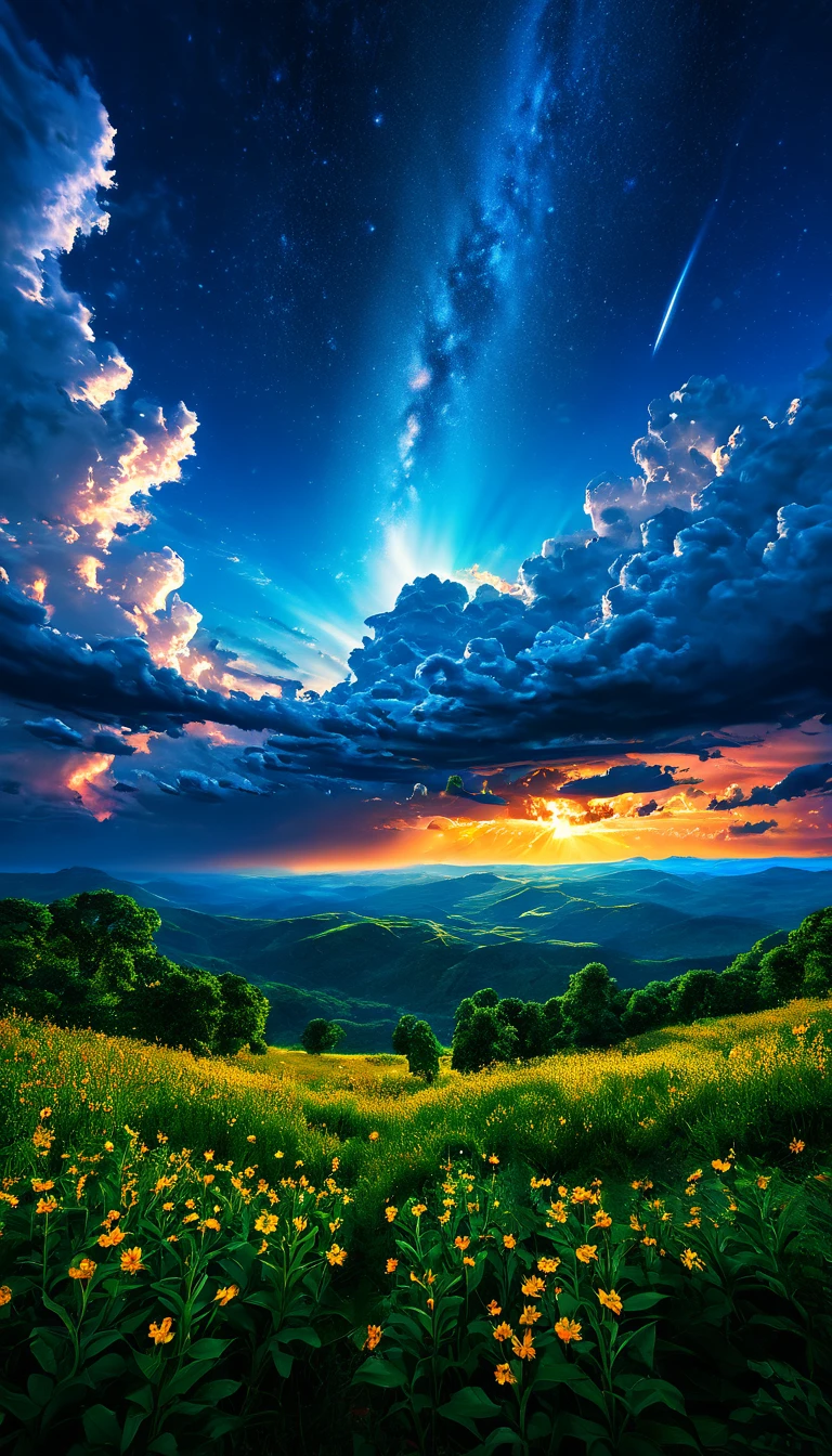 summer sky,photorealistic,highly realistic,extreme details,breathtakingly realistic,high contrast realism,high saturation realism,vibrant colors,dramatic lighting,captivating landscape,compelling storytelling,atmospheric scene,mesmerizing visuals,intricate details,strong emotions,celestial beauty,dreamlike world