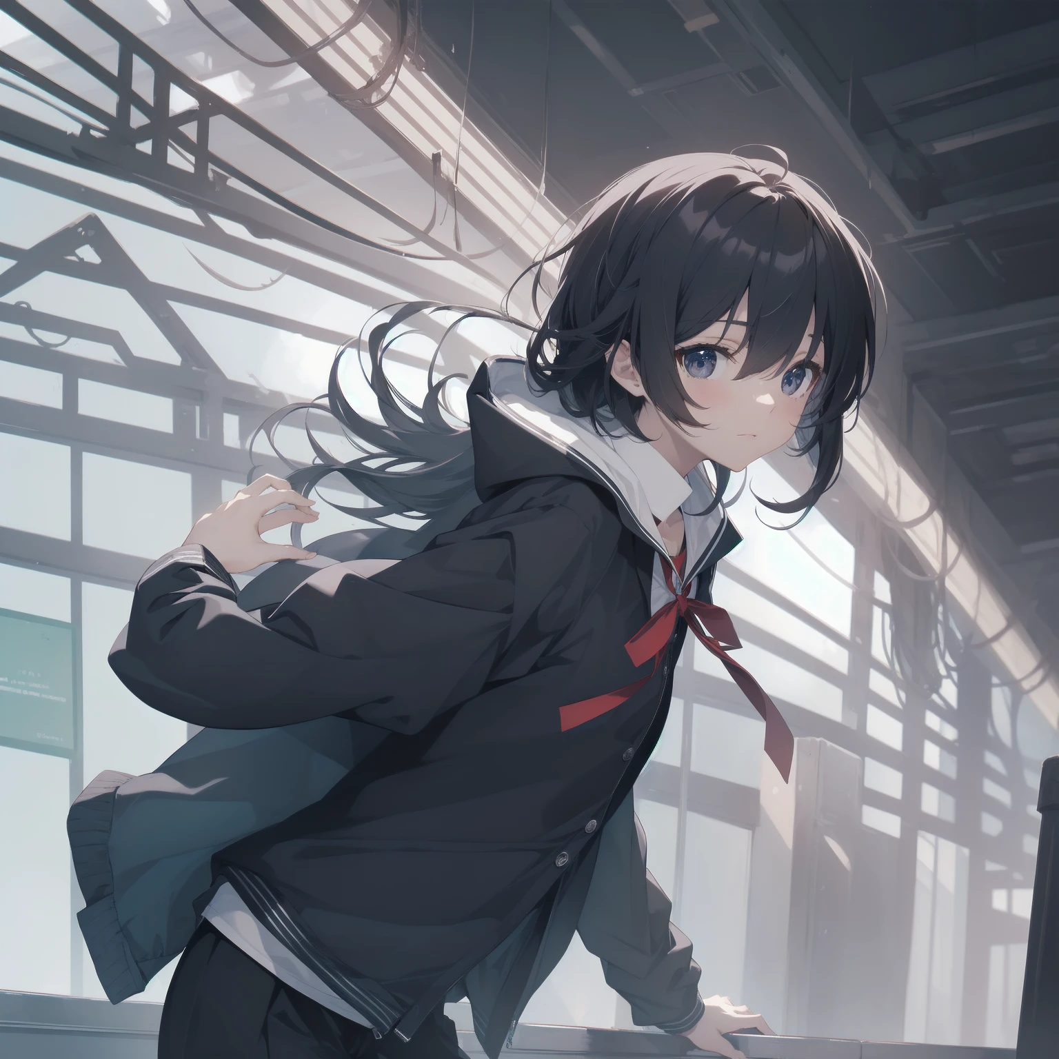 ultra-absurdres-Top quality by artist God, ultra-detailed, high resolution, anime moe artstyle, best anime 8k konachan wallpaper, pixiv contest winner, pool:2810, perfect anatomy,break, 1girl, (Please draw a girl walking sleepily to school alone. )break,(Solo,little female, 13-year-old:1.3),Full limbs, complete fingers,a junior high school student, (very short hair), short cut, flat chest, , small butt, small black eyes, beautiful detailed eyes, well-proportioned iris and pupils, expressive eyes, highres detailed hair, soft expression, salor school_uniform, sailor collar, serahuku, bow, pleated skirt,(Detailed Lighting), (Detailed background), in the School commute route. break,super detailed skin, Best cinematic lighting powered by famous artist, 8k,beauty illustration,photoshop_(medium),very aesthetic,break,((artist:kotorai )), artist:clamp ,artist:carnelian ,artist:kantoku ,