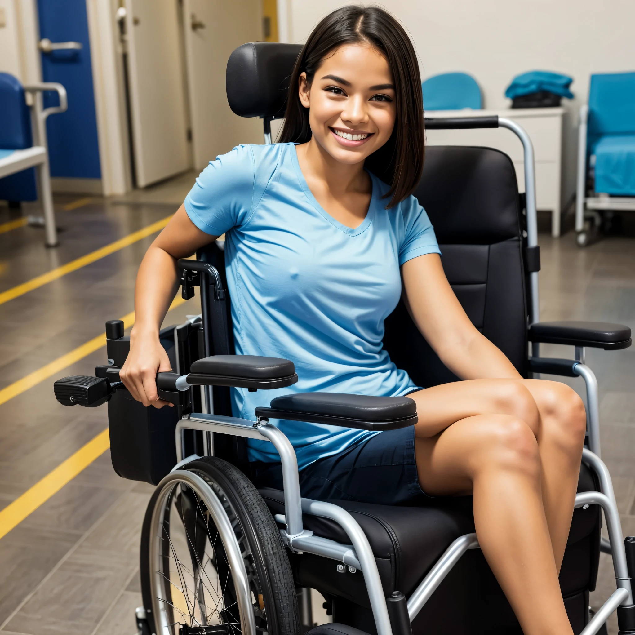 in a wheelchair, perfect smile