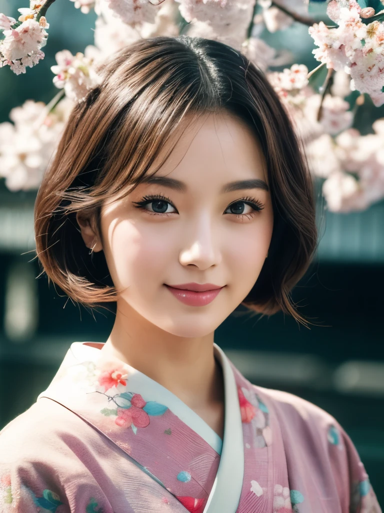masterpiece, Retro Photography, 1960s , Agfa, Kodak, Ultra high definition, One girl,  Portraiture, Looking_in_Audience,  smile,  Japan, Tokyo, Cherry Blossom,  Octane Rendering,  一人in, rtrophto1
