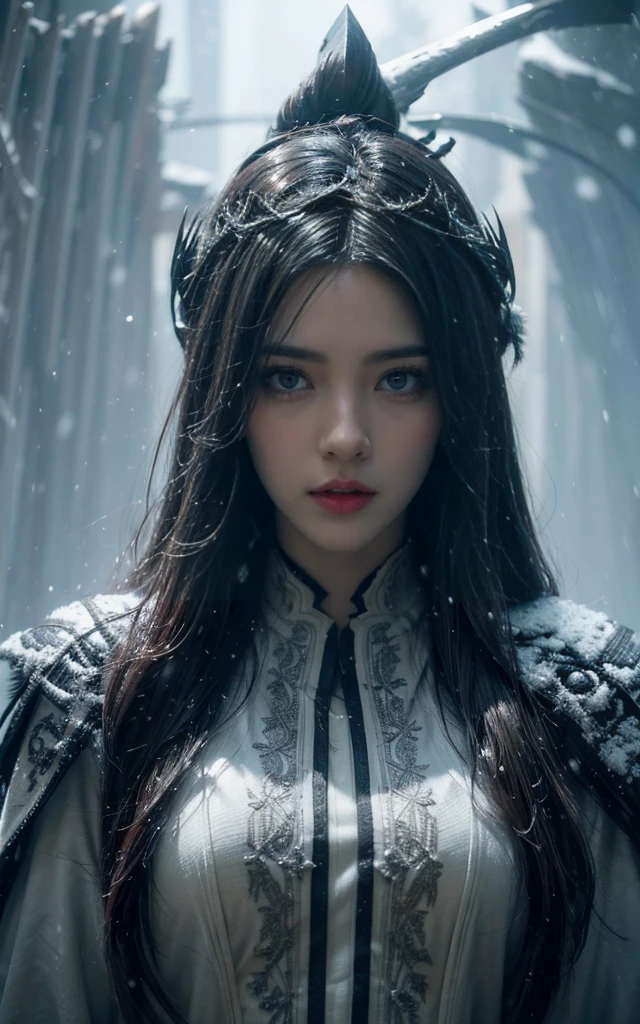 (snowstorm, desolving:1.3), Greg Rutkowski Style, Lots of details, symmetry, Dark Fantasy, Dark Plants, complex, full of imagination, Very detailed