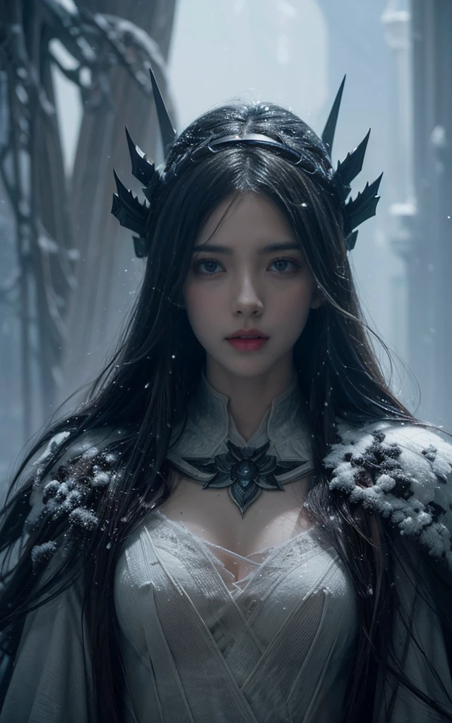 (snowstorm, desolving:1.3), Greg Rutkowski Style, Lots of details, symmetry, Dark Fantasy, Dark Plants, complex, full of imagination, Very detailed