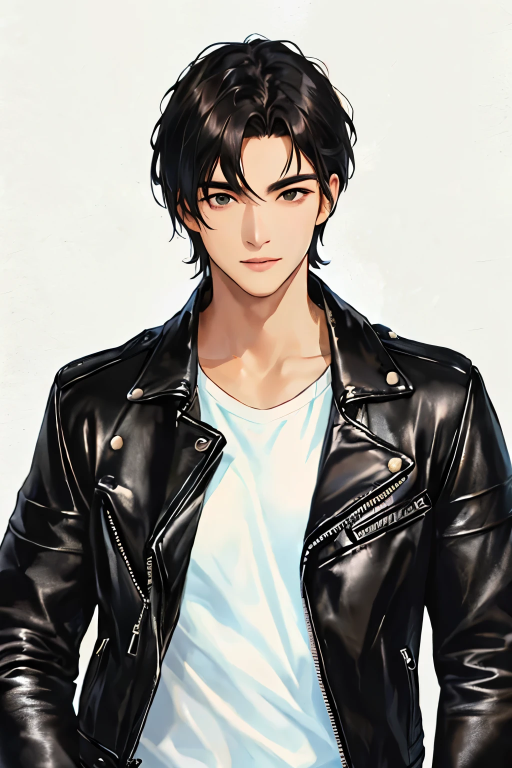 male, black hair, Leather Jacket