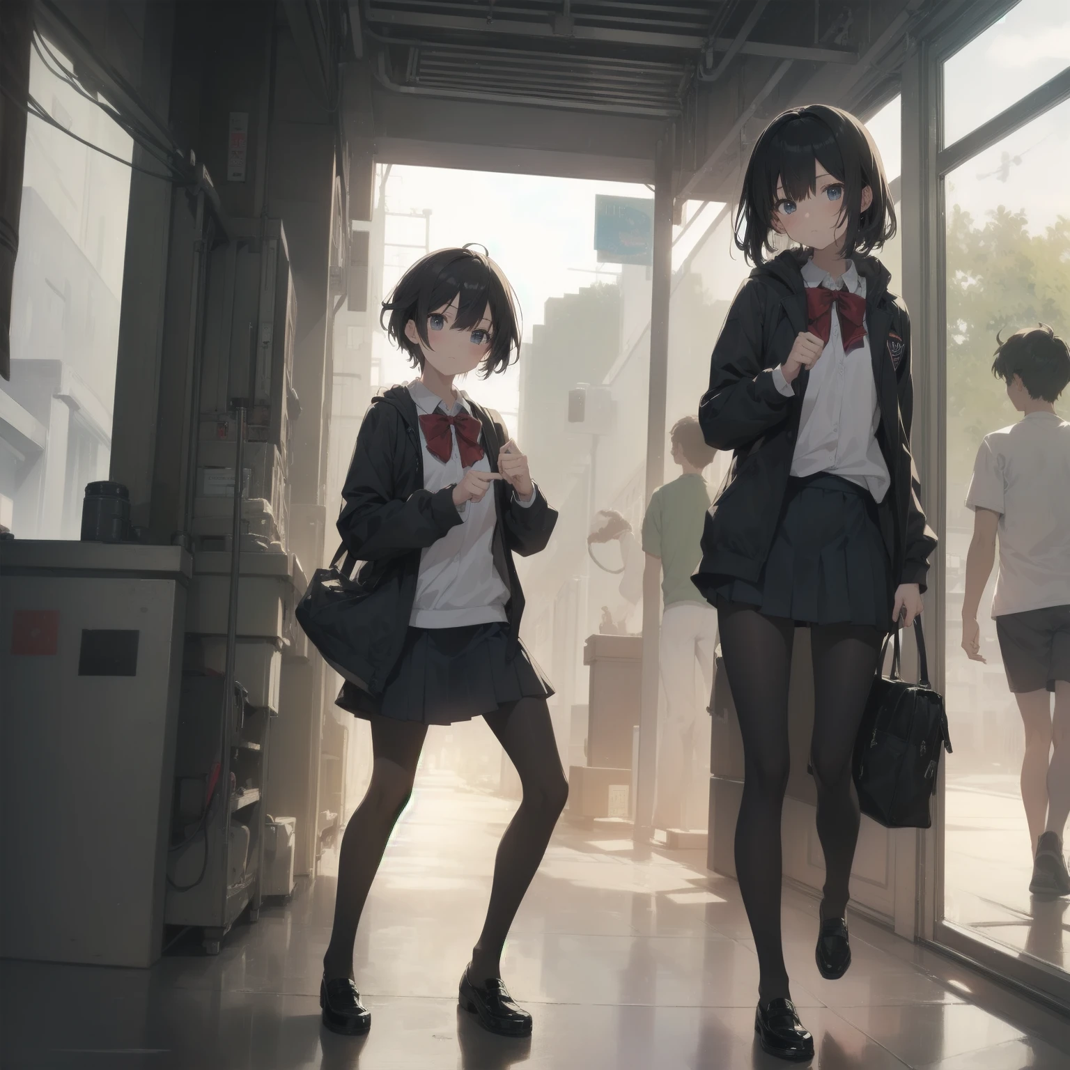 ultra-absurdres-Top quality by artist God, ultra-detailed, high resolution, anime moe artstyle, best anime 8k konachan wallpaper, pixiv contest winner, pool:2810, perfect anatomy,break, 1girl, (Please draw a girl walking sleepily to school alone. )break,(Solo,little female, 13-year-old:1.3),Full limbs, complete fingers,a junior high school student, (very short hair), short cut, flat chest, , small butt, small black eyes, beautiful detailed eyes, well-proportioned iris and pupils, expressive eyes, highres detailed hair, soft expression, salor school_uniform, sailor collar, serahuku, bow, pleated skirt,(Detailed Lighting), (Detailed background), in the School commute route. break,super detailed skin, Best cinematic lighting powered by famous artist, 8k,beauty illustration,photoshop_(medium),very aesthetic,break,((artist:kotorai )), artist:clamp ,artist:carnelian ,artist:kantoku ,
