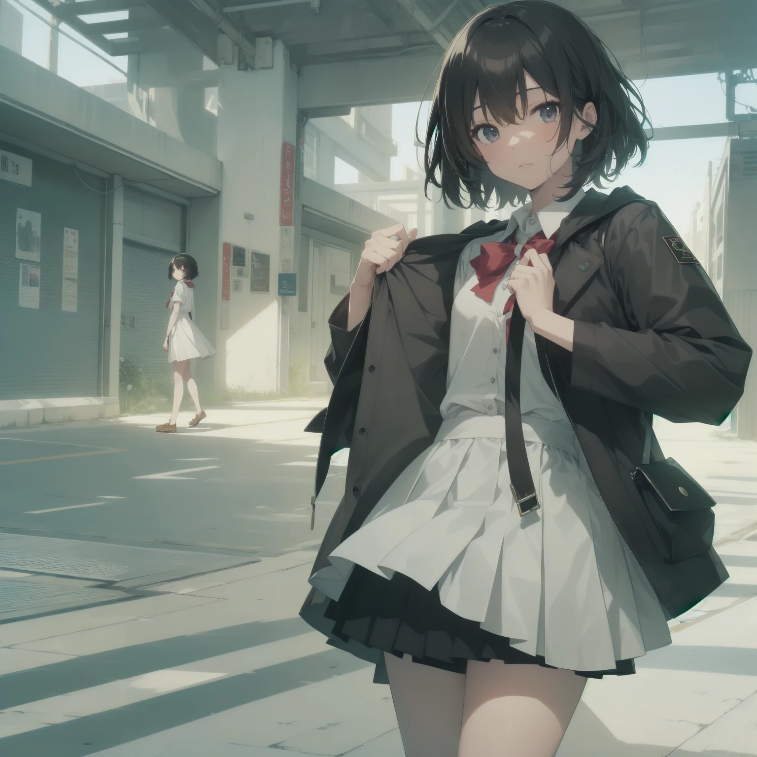 ultra-absurdres-Top quality by artist God, ultra-detailed, high resolution, anime moe artstyle, best anime 8k konachan wallpaper, pixiv contest winner, pool:2810, perfect anatomy,break, 1girl, (Please draw a girl walking sleepily to school alone. )break,(Solo,little female, 13-year-old:1.3),Full limbs, complete fingers,a junior high school student, (very short hair), short cut, flat chest, , small butt, small black eyes, beautiful detailed eyes, well-proportioned iris and pupils, expressive eyes, highres detailed hair, soft expression, salor school_uniform, sailor collar, serahuku, bow, pleated skirt,(Detailed Lighting), (Detailed background), in the School commute route. break,super detailed skin, Best cinematic lighting powered by famous artist, 8k,beauty illustration,photoshop_(medium),very aesthetic,break,((artist:kotorai )), artist:clamp ,artist:carnelian ,artist:kantoku ,