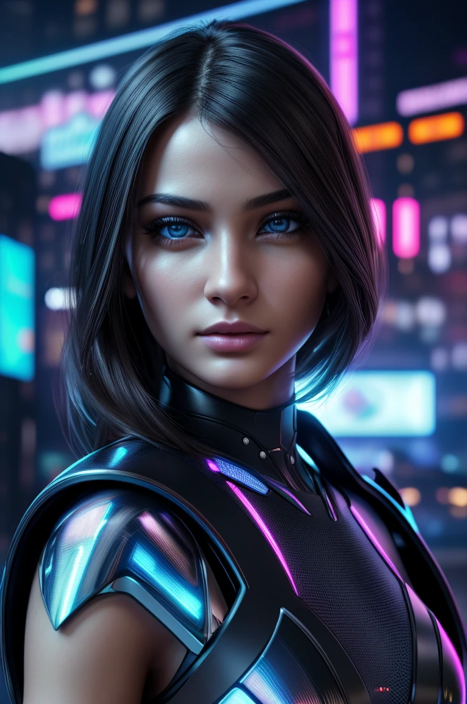 Amazing AI girls in the digital matrix, 1girl, beautiful detailed eyes, beautiful detailed lips, extremely detailed eyes and face, long eyelashes, cyberpunk, futuristic, neon lights, glowing interface, holographic display, intricate machinery, digital landscape, vivid colors, cinematic lighting, photorealistic, 8k, high quality, masterpiece, (best quality,4k,8k,highres,masterpiece:1.2),ultra-detailed,(realistic,photorealistic,photo-realistic:1.37)