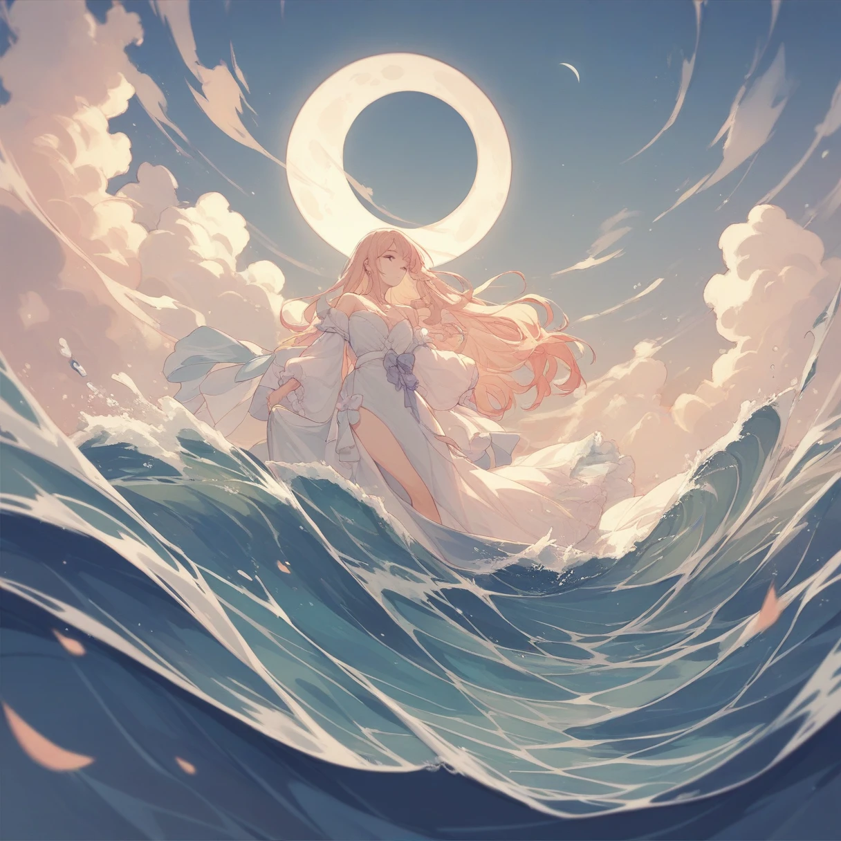 Wave、water、night、maritime、moon、beautiful