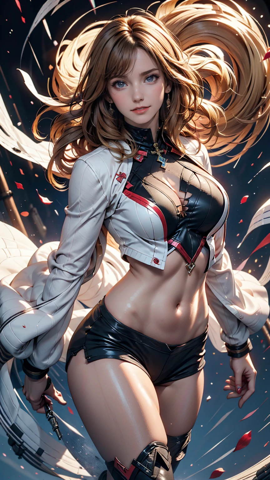 masterpiece, Highest quality, sour, Grey sweater, Black leotard, Spin around, spin, Blonde, Superhero, boots, tornado, Circlingwind, alone, barefoot, Circling, Wind effects, spinning into a tornado, fast spin, stand, time travel, Travel through time, High leg, Perfect hands, Perfect Fingers, High leg leotard, Power ups, tornado swirls、24-year-old woman、Sexy proportionature female body、Sexy proportionakeup、Lips with red lipstick、Textured skin((textured skin))、smile、Narrow waist